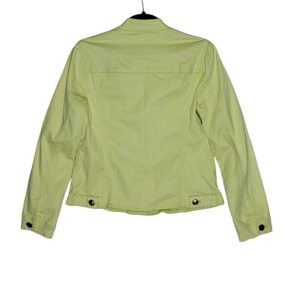 Chicos Jacket Sateen Pale Soft Lime Button Front Mandarin Collar - Picture 2 of 12